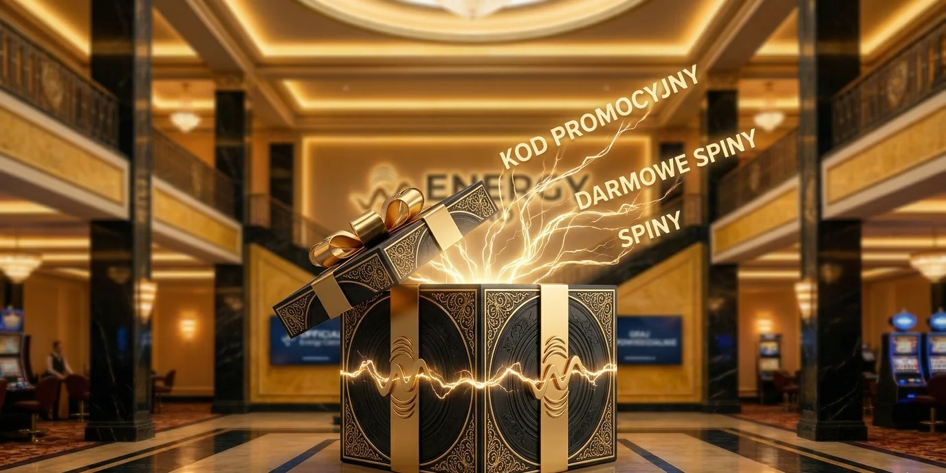 Pudełko prezentowe z napisem Promo Code i symbolami darmowych spinów