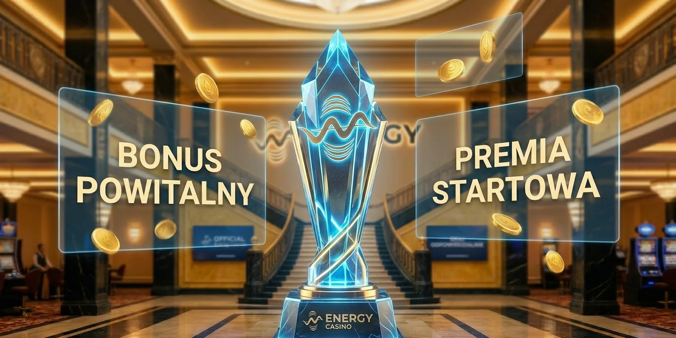 Trofeum kryształowe z napisem 100% Welcome Bonus w Energy Casino